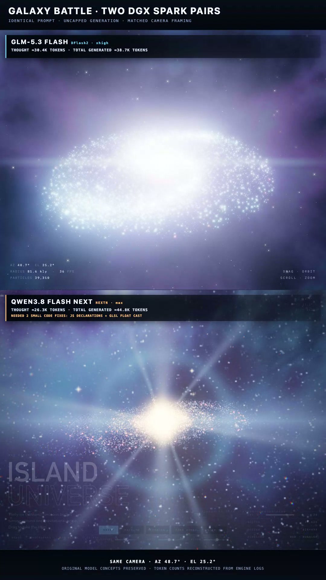GLM and Qwen interactive galaxy comparison