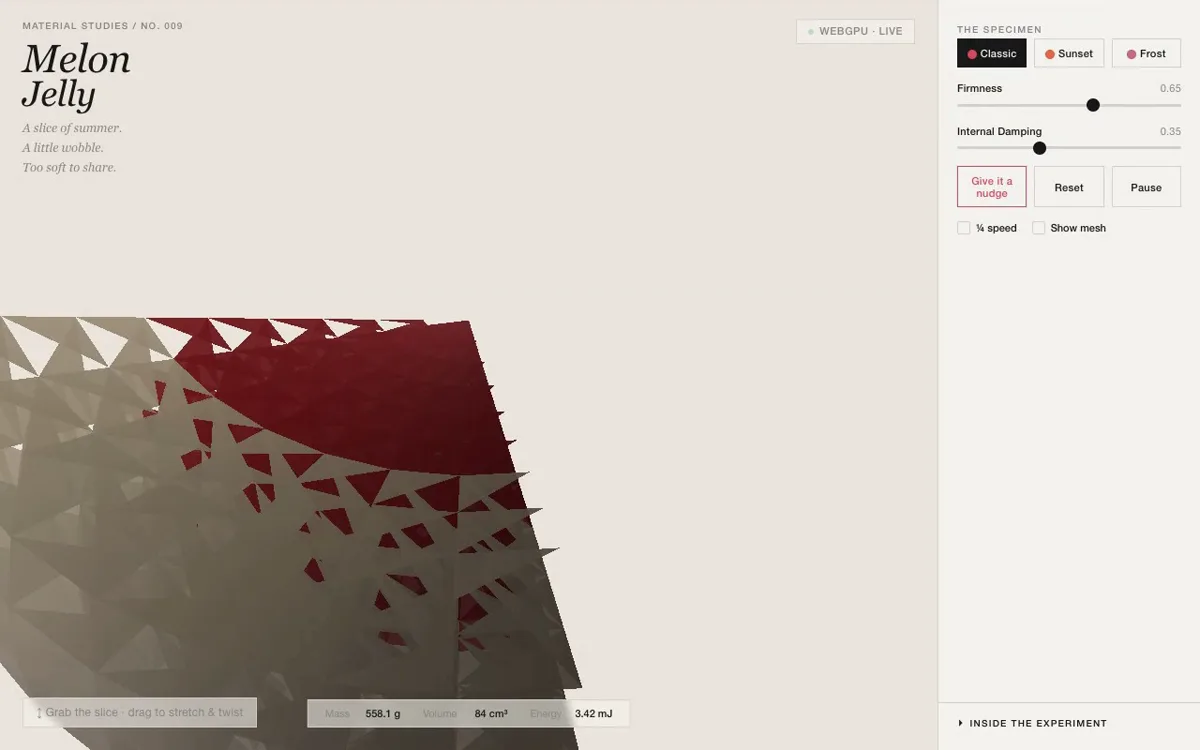 Melon Jelly study: DeepSeek V4 Flash and Qwen3.8-27B attempts at a WebGPU watermelon jelly