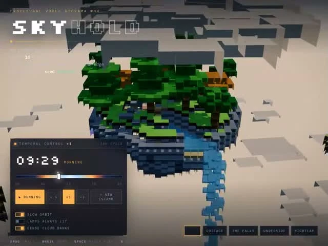 Qwen Flash-Next generated floating voxel island